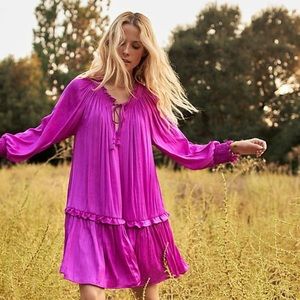 Anthropologie Guilia Tunic Dress Boho Silky Soft Fuchsia XS-Small